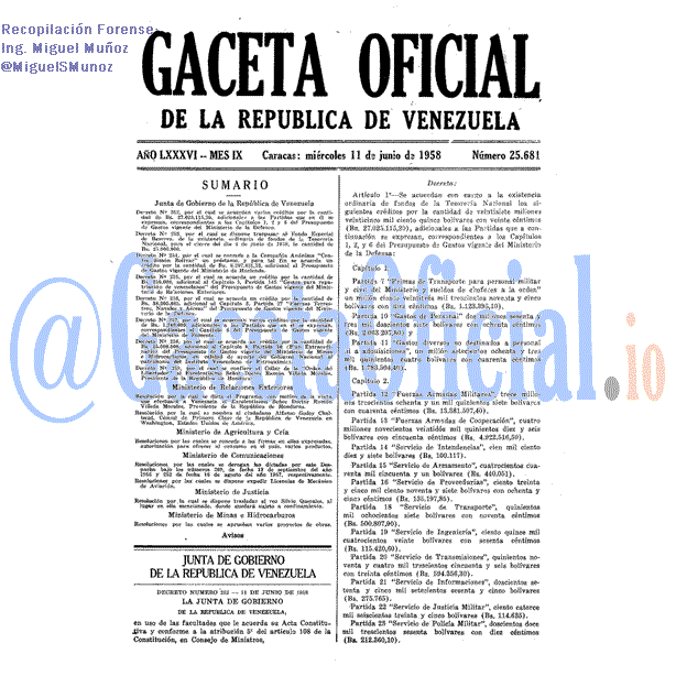 Gaceta Oficial 25681 del 11 Junio 1958