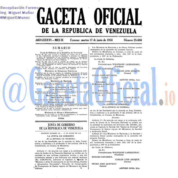 Gaceta Oficial 25686 del 17 Junio 1958