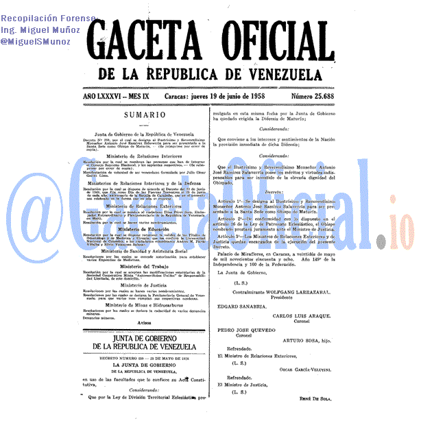 Gaceta Oficial 25688 del 19 Junio 1958