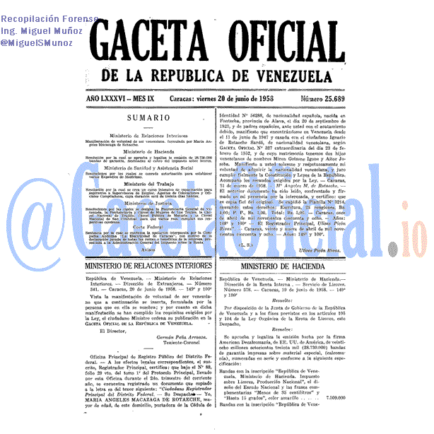 Gaceta Oficial 25689 del 20 Junio 1958