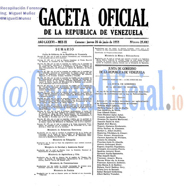 Gaceta Oficial 25693 del 26 Junio 1958