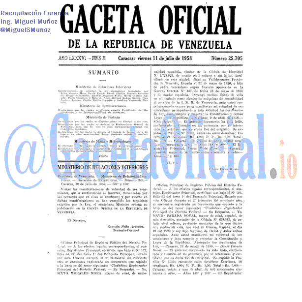 Gaceta Oficial 25705 del 11 Julio 1958