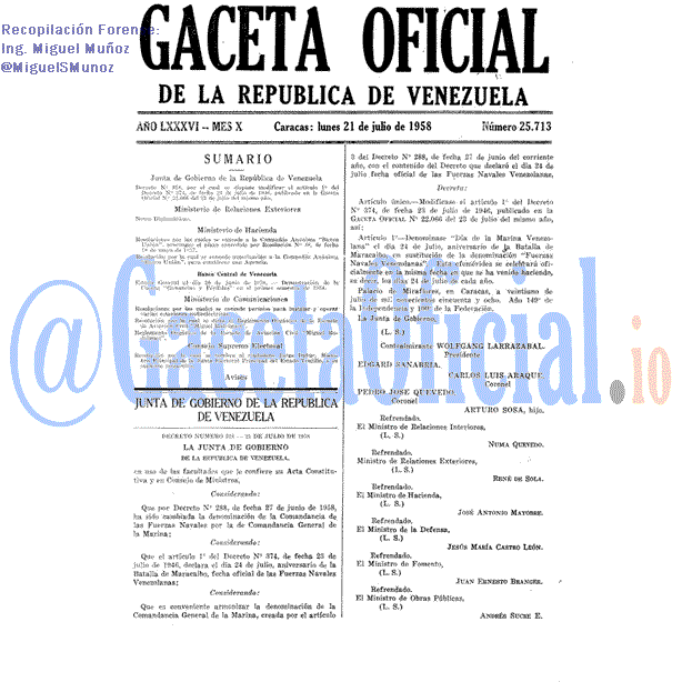 Gaceta Oficial 25713 del 21 Julio 1958