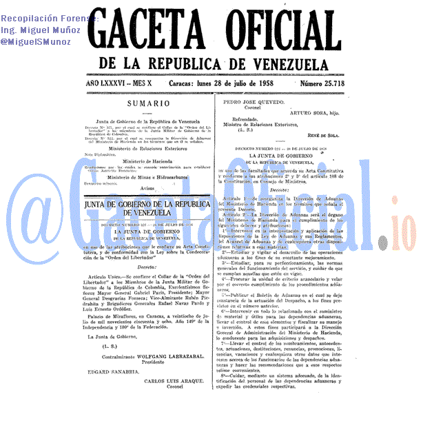 Gaceta Oficial 25718 del 28 Julio 1958