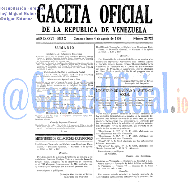 Gaceta Oficial 25724 del 4 Agosto 1958
