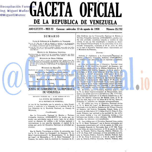 Gaceta Oficial 25732 del 13 Agosto 1958