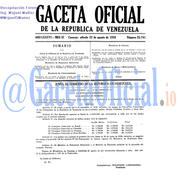 Gaceta Oficial 25741 del 23 Agosto 1958