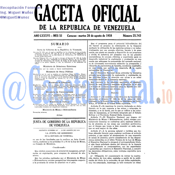 Gaceta Oficial 25743 del 26 Agosto 1958