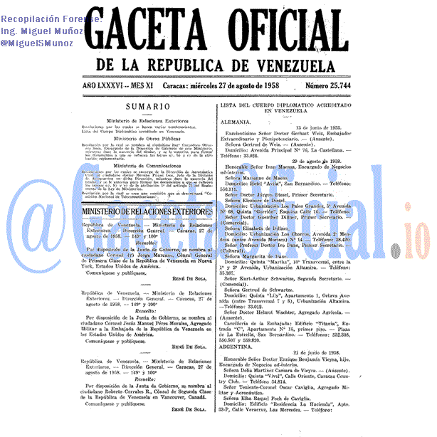 Gaceta Oficial 25744 del 27 Agosto 1958