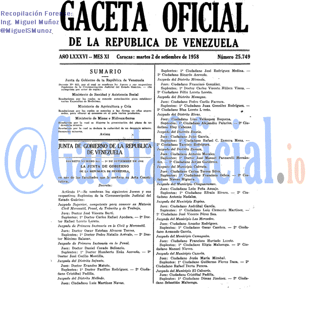 Gaceta Oficial 25749 del 2 Septiembre 1958
