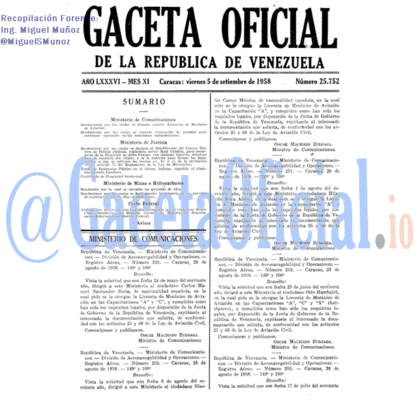 Gaceta Oficial 25752 del 5 Septiembre 1958