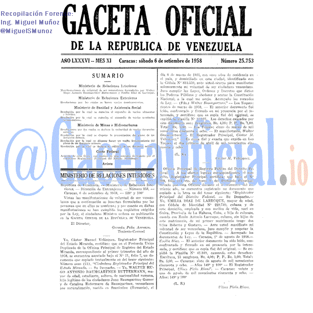 Gaceta Oficial 25753 del 6 Septiembre 1958