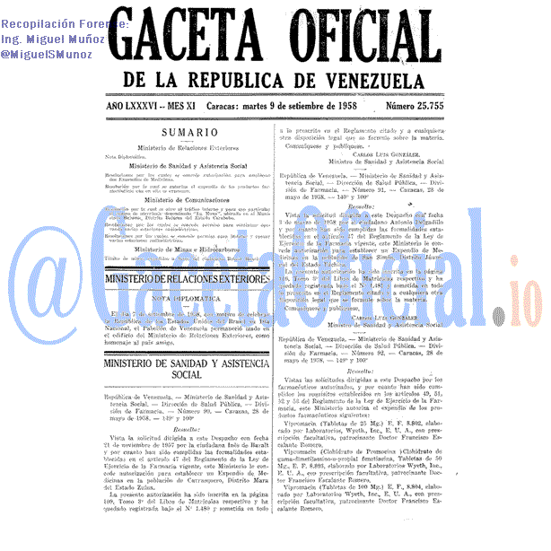 Gaceta Oficial 25755 del 9 Septiembre 1958