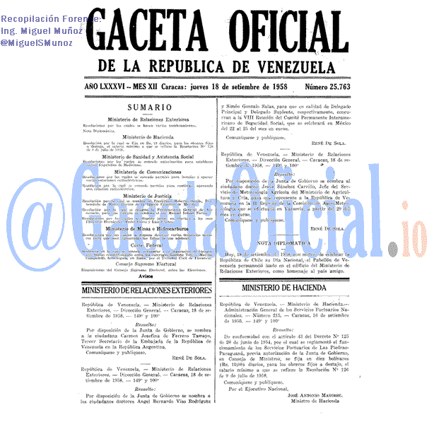 Gaceta Oficial 25763 del 18 Septiembre 1958