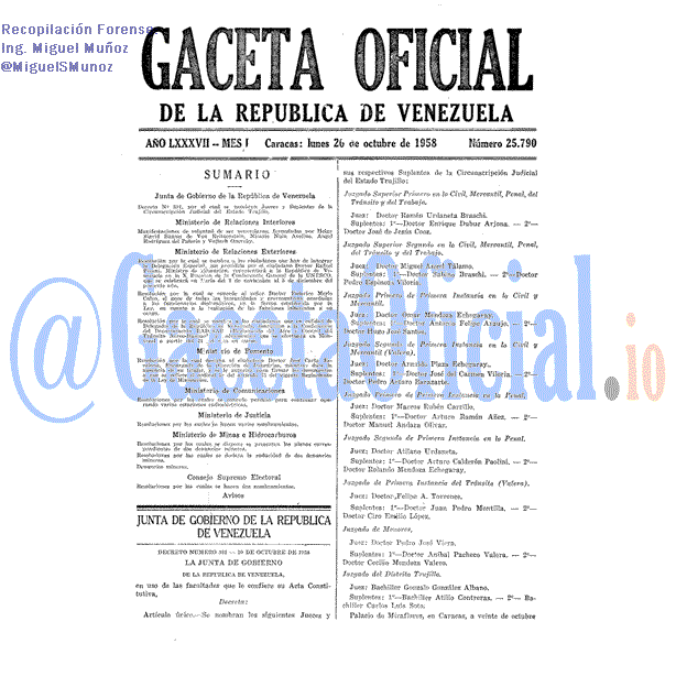 Gaceta Oficial 25790 del 20 Octubre 1958