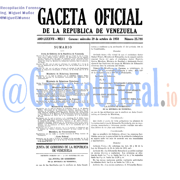 Gaceta Oficial 25798 del 29 Octubre 1958