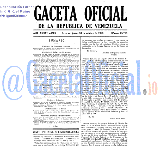 Gaceta Oficial 25799 del 30 Octubre 1958
