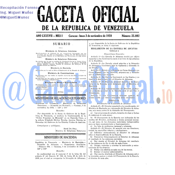 Gaceta Oficial 25802 del 3 Noviembre 1958