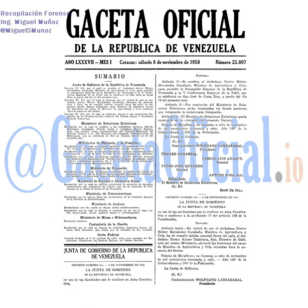 Gaceta Oficial 25807 del 8 Noviembre 1958