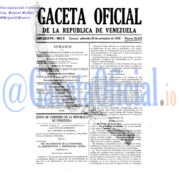 Gaceta Oficial 25822 del 26 Noviembre 1958