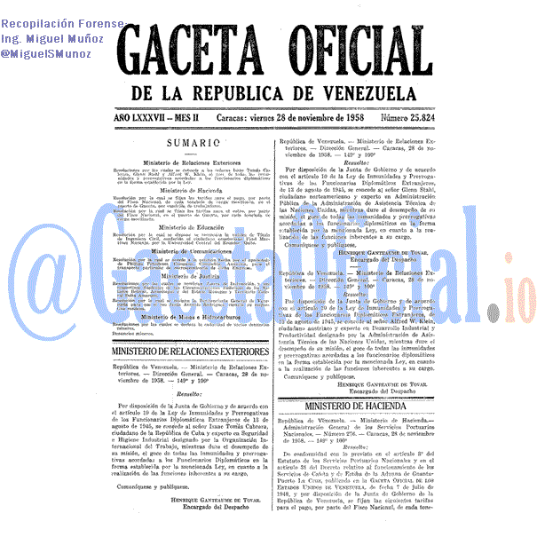 Gaceta Oficial 25824 del 28 Noviembre 1958