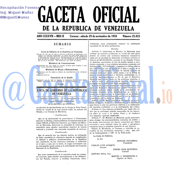 Gaceta Oficial 25825 del 29 Noviembre 1958