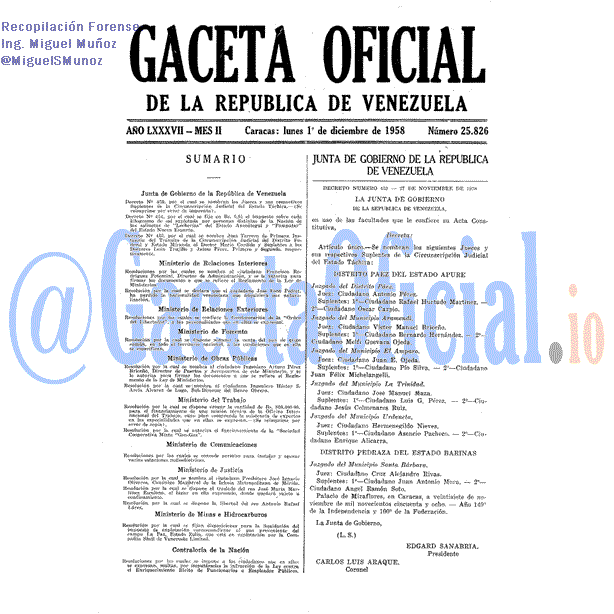 Gaceta Oficial 25826 del 1 Diciembre 1958