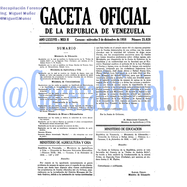 Gaceta Oficial 25828 del 3 Diciembre 1958