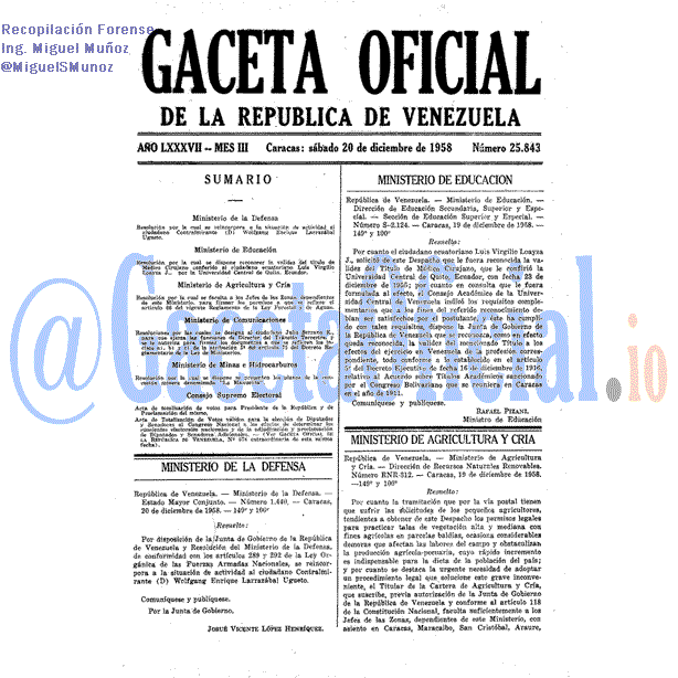Gaceta Oficial 25843 del 20 Diciembre 1958