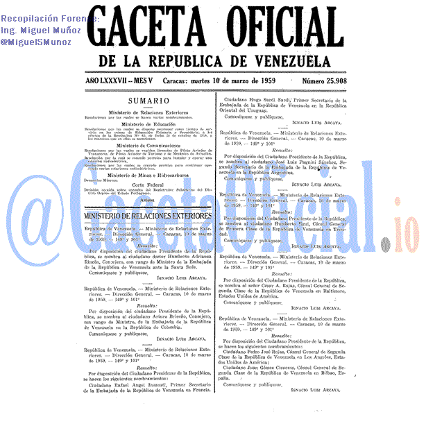 Gaceta Oficial 25908 del 10 Marzo 1959