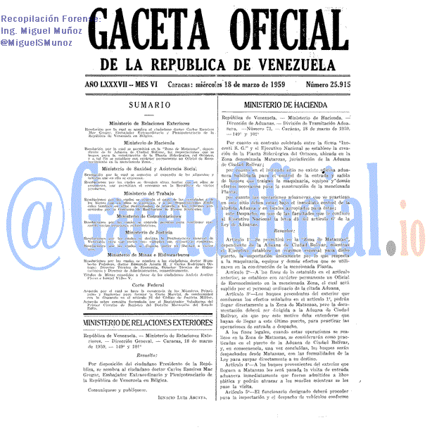 Gaceta Oficial 25915 del 18 Marzo 1959