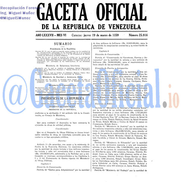 Gaceta Oficial 25916 del 19 Marzo 1959