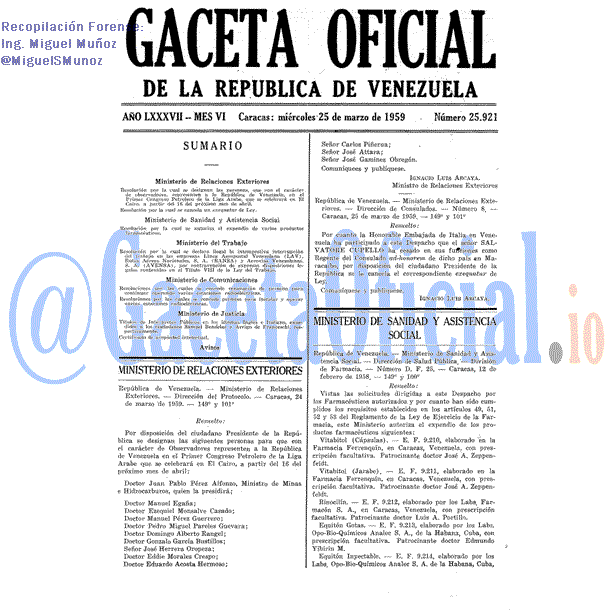 Gaceta Oficial 25921 del 25 Marzo 1959