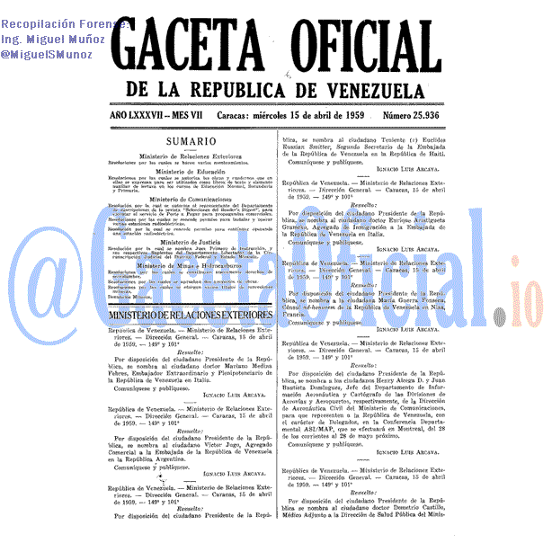 Gaceta Oficial 25936 del 15 Abril 1959