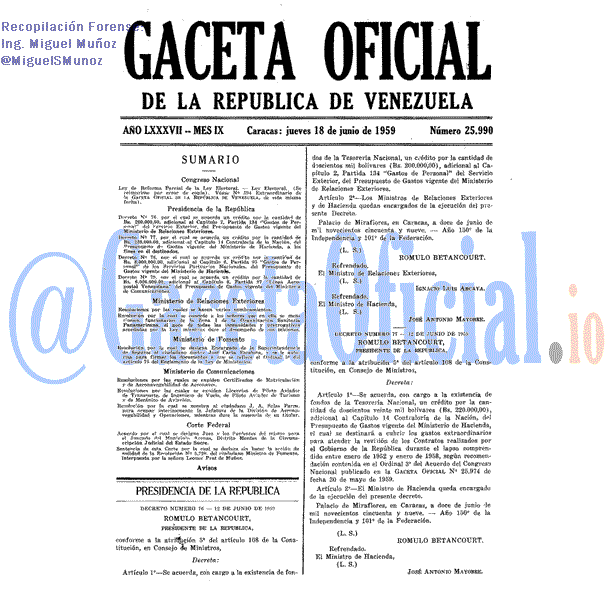 Gaceta Oficial 25990 del 18 Junio 1959