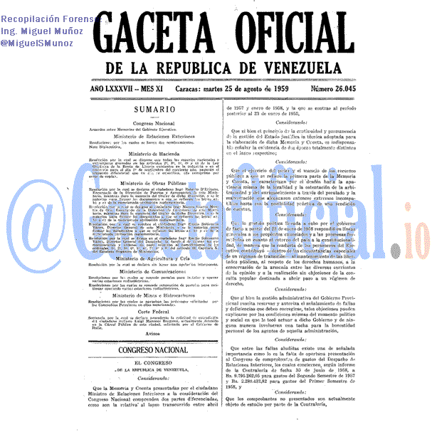 Gaceta Oficial 26045 del 25 Agosto 1959
