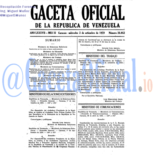 Gaceta Oficial 26052 del 2 Septiembre 1959