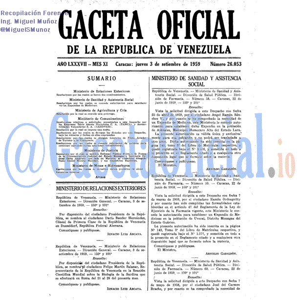 Gaceta Oficial 26053 del 3 Septiembre 1959