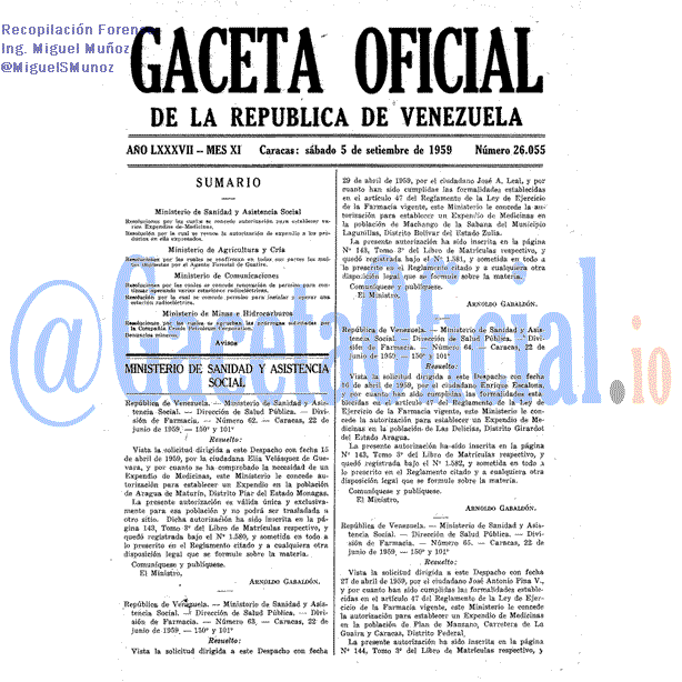 Gaceta Oficial 26055 del 5 Septiembre 1959