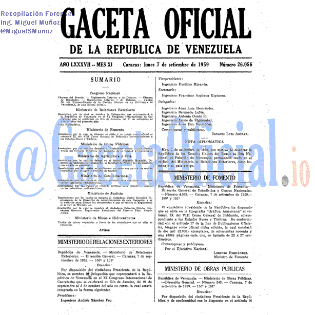 Gaceta Oficial 26056 del 7 Septiembre 1959