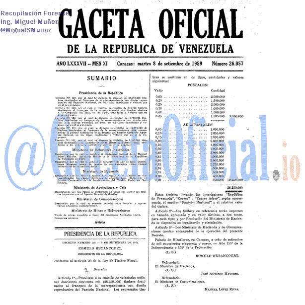 Gaceta Oficial 26057 del 8 Septiembre 1959
