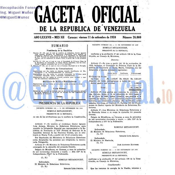 Gaceta Oficial 26060 del 11 Septiembre 1959