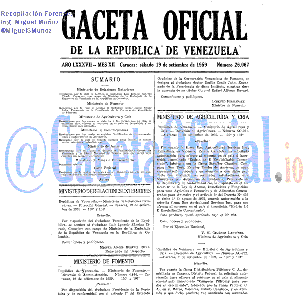 Gaceta Oficial 26067 del 19 Septiembre 1959