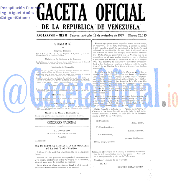 Gaceta Oficial 26115 del 18 Noviembre 1959