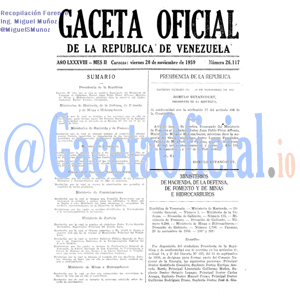 Gaceta Oficial 26117 del 20 Noviembre 1959