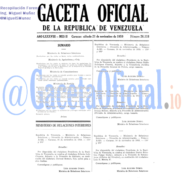 Gaceta Oficial 26118 del 21 Noviembre 1959