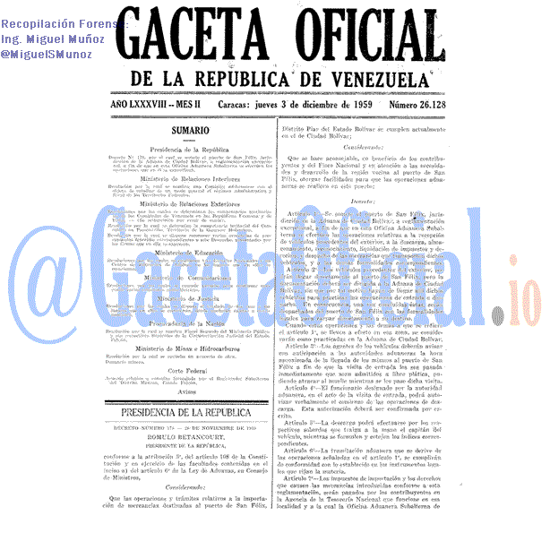 Gaceta Oficial 26128 del 3 Diciembre 1959