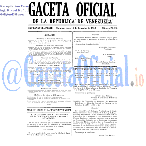 Gaceta Oficial 26136 del 14 Diciembre 1959