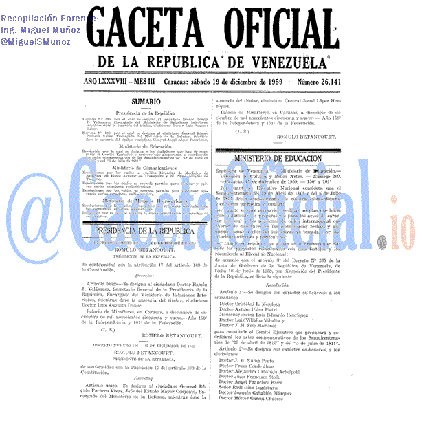 Gaceta Oficial 26141 del 19 Diciembre 1959