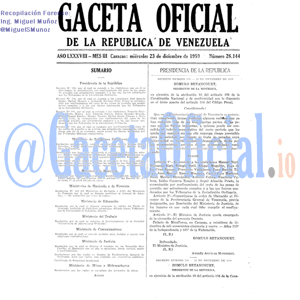 Gaceta Oficial 26144 del 23 Diciembre 1959